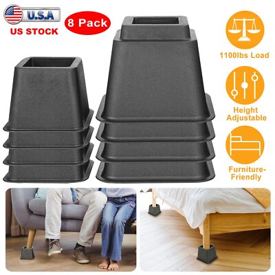 8PACK Heavy Duty Adjustable Bed Risers Furniture Riser Table Chair Lifts