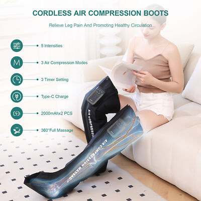 2PCS Leg Massager Air Compression Boots  Foot Leg Calf Recovery Pain Soreness