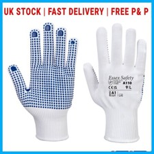 BLUE PVC Polka Dotted Anti Slip Grip Palm Nylon Breathable Safety Work Gloves
