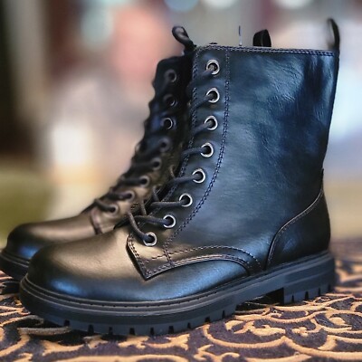 SO Womens Combat Biker Boots Shoes Lace Up Black Size NEW - Main Image