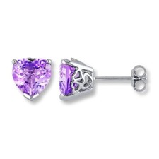 Valentine's Gift Lab Created Amethyst 925 Sterling Silver Heart Stud Earrings