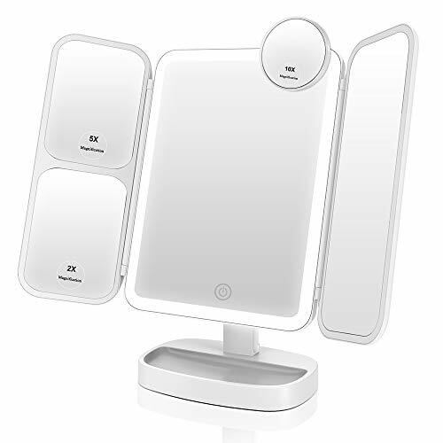 LED Trifold Vanity Mirror with 1x 2x 5x 10x Magnification & Adjustable Lighting