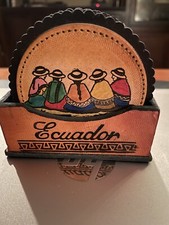 set of six leather coasters from Ecuador