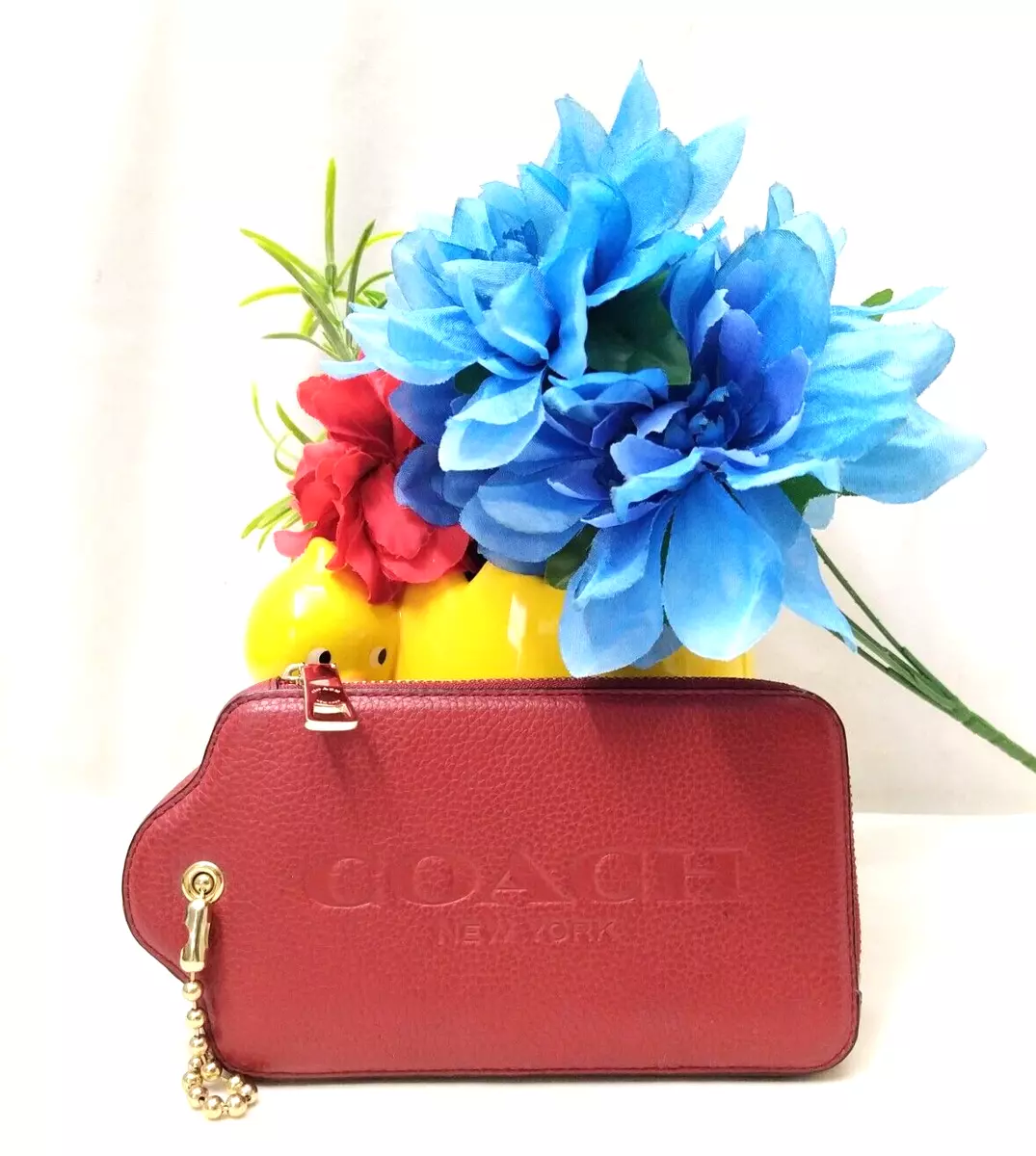 Coach Ltd Ed Red Pebbled Leather Large Hangtag Shape Zipper Closure Coin  Wallet