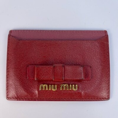Miu Miu Card Holder Red Ribbon Design Card Case/IC Card Case