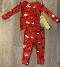  NWT Cat  Jack Girl Size 12 Month Red Holiday Lights  Soft Christmas Pajamas