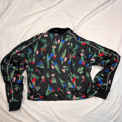 Adidas Jacket Women S Floral Black Track Full Zip Embroidered Long
