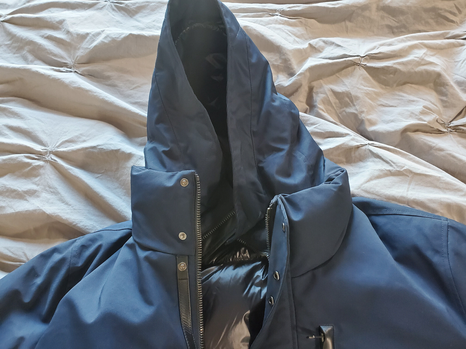 Mackage Dixon Men's Navy Blue Down Bomber Jacket Removable Hooded Bib Size 44 image 6