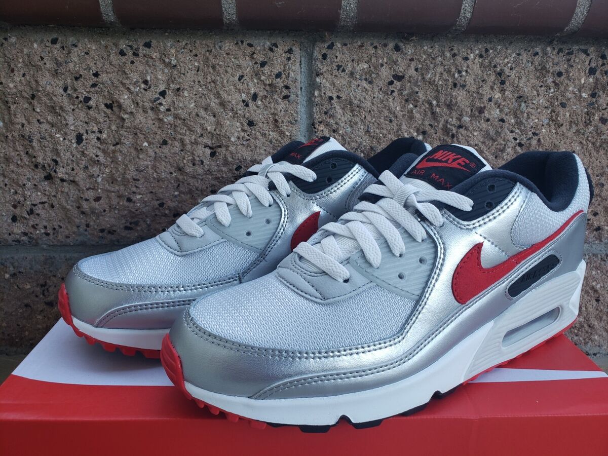 Nike air Max 90 Shoes Photon Dust Metallic Silver Red DX4233 Nike air Max 90 Shoes Photon Dust Metallic Silver Red DX4233