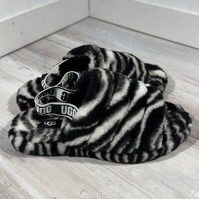 UGG Women s Fluff Yeah Slide Zebra Slippers Size 6