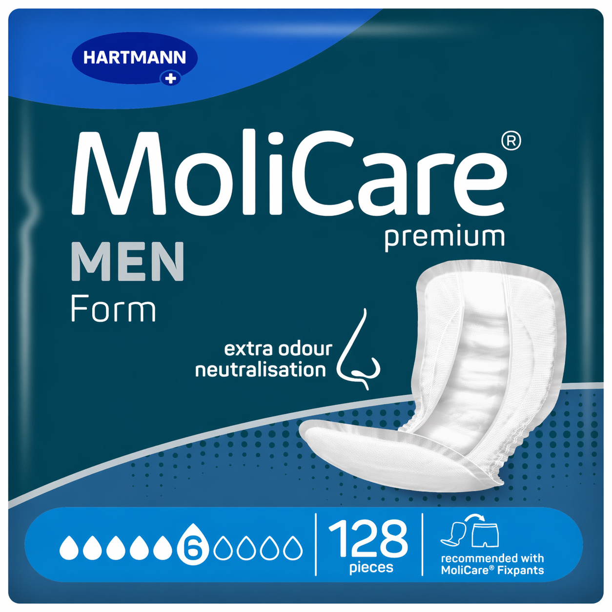 128 x MoliCare Premium Men Form 6 Drops | Incontinence Pads | 4 Packs of 32