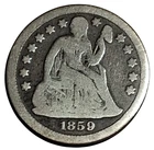 1859 Seated Liberty Dime Silver – Fine Details – Low Mintage Philadelphia #892