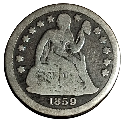1859 Seated Liberty Dime Silver – Fine Details – Low Mintage Philadelphia #892