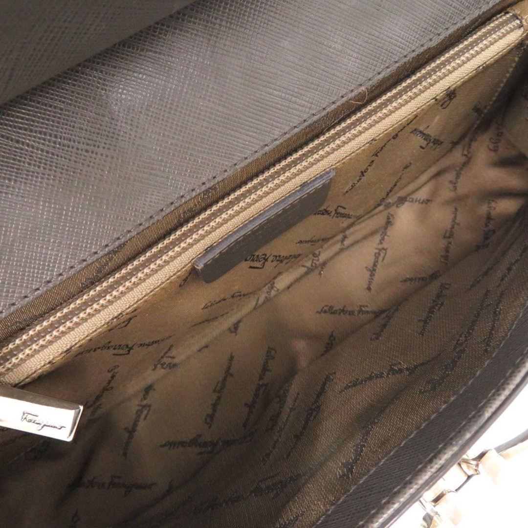 Salvatore Ferragamo Double Gancini Leather Shoulder Bag Gray Used From Japan image 6