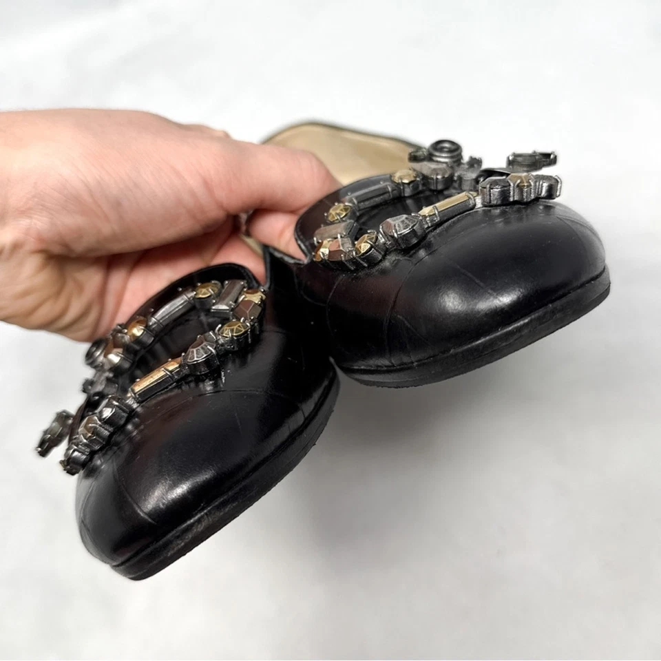 Mocassim Christian Dior Cofre Cristal Croc Couro Enfeitado Preto - Imagem 3 de 4