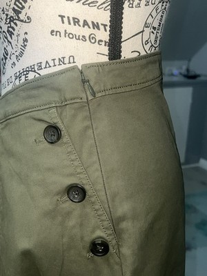 Banana Republic Olive Twill Button A-Line Skirt Button Accent Size 10