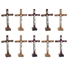 10pcs Wooden Cross Ornament Tabletop Ornaments Standing Crucifix Cross Decora...