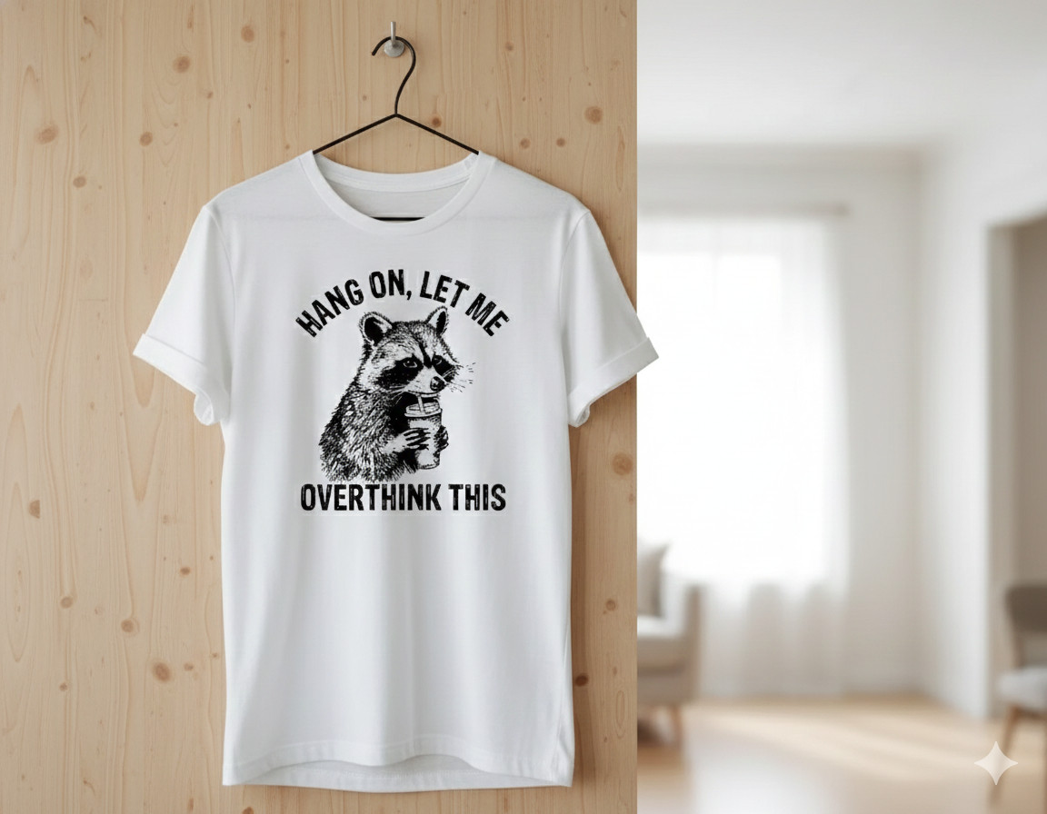 Funny Raccoon Overthink Graphic Unisex T-Shirt Anxiety Humor Tee - S267