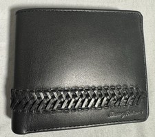 Tommy Bahama Men's Wallet Black Leather Bifold Weave Design