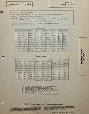 SAMS PHOTOFACT SERVICE MANUAL 60-15 MASCO MODEL MA-25EX