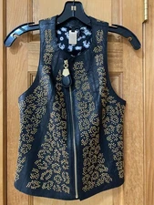 Thomas Wylde Studded Bullet Hole Pattern Black Leather Vest Sz M