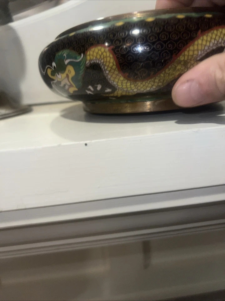 Antiguo cuenco chino cloisonne esmalte dragón marcado China, ver foto Foto 3 de 4