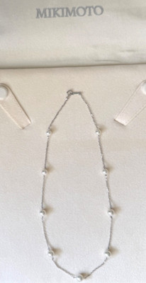 NEW Designer MIKIMOTO ~ 18K White Gold Akoya Pearl Station Necklace Retail $2900