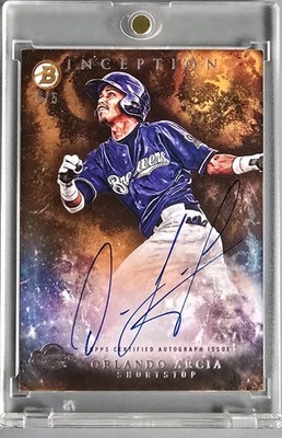 2016 Bowman Inception Prospect Orange #d 5/5 Orlando Arcia #PA-OAR Auto Bookend 