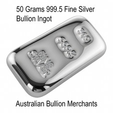 Silver Ingot  50 Grams 999.5 Fine Certified Bullion Grade Bar Hand Poured 88.40 per troy oz