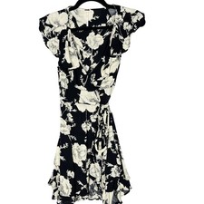 Free People XSmall XS Black Cream Floral French Quarter Printed Mini Dress Wrap