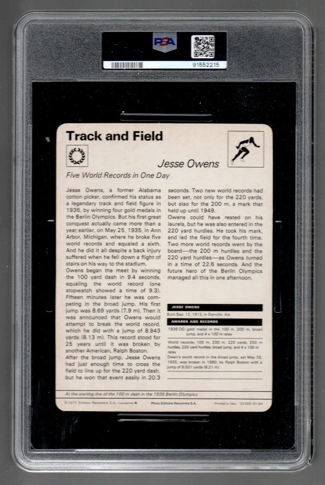 Sportscaster Jesse Owens 1977-79 campeón olímpico de pista PSA 4 Foto 2 de 2