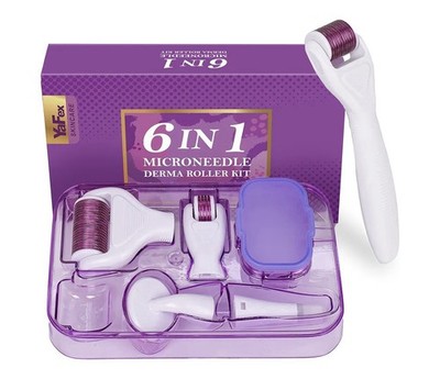 Derma Roller Face & Body 6 In 1 Titanium Microneedling Kit w/Sterilization Case