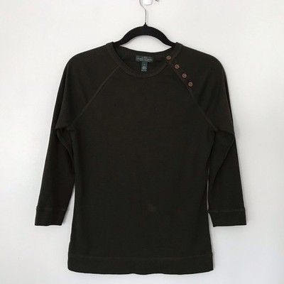 Lauren Ralph Lauren Women's Button Trim Top Olive Green Size S Preppy Old Money