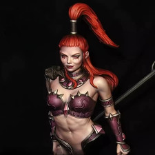 1/10 Scale Fantasy Female Warrior Bust – Resin Model Kit, Unpainted, Red Hair