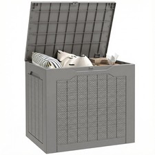 Outsunny 93L Plastic Garden Storage Box, Storage Container w/ Handles Khaki