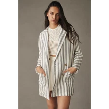 NWT Anthropologie Pilcro Striped Oversized Blazer M Linen Blend
