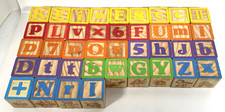 Lot 40 Vintage Wooden Toy Stacking Building Blocks Alphabet, Pictures, Numbers