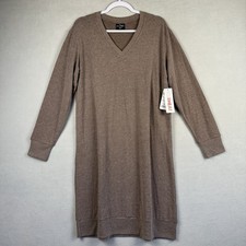 New 32 Degrees Heat Soft Sweater Knit V-neck Dress Sz Large Brown LS Cozycore