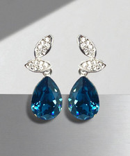 Deep Blue Petals Teardrops Swarovski Elements...