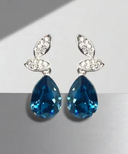 Deep Blue Petals Teardrops Swarovski Elements Crystal Earrings 18K Gold Plated