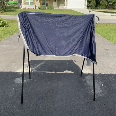 Equine Outfitters Kool Knit Horse Cooler Blanket 82'' Navy/Gray/White Tail Cord