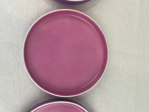 3 Block Chromatics Red Lavender Plates Ceramic Germany 5 5/8 "  VGC modernist  - Picture 4 of 10