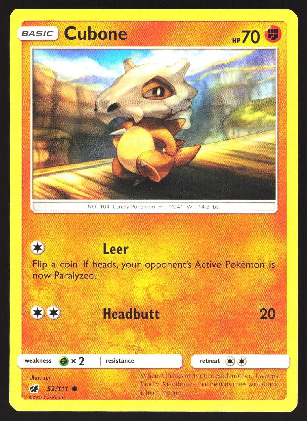 Cubone 52/111 Common Crimson Invasion Pokemon Lightly Played