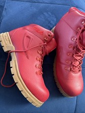 NEW FILA Boy's Faux-Leather Diviner MC7 Red/Gum Hiking Boots 3HM00555-936 Sz 1