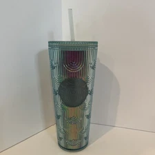 Starbucks 2022 Blue Iridescent Rainbow Cold Cup Venti 24 Ounce Tumbler POWT