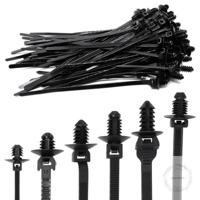 60 PCS Push Mount Zip Ties, Nylon Car Mount Wire Ties Snap in Cable Zip Ties, Bl