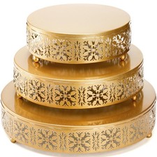 3 Pieces Golden Cake Stand Set, 8/10/12 Inch Round Metal Dessert Display Stan...