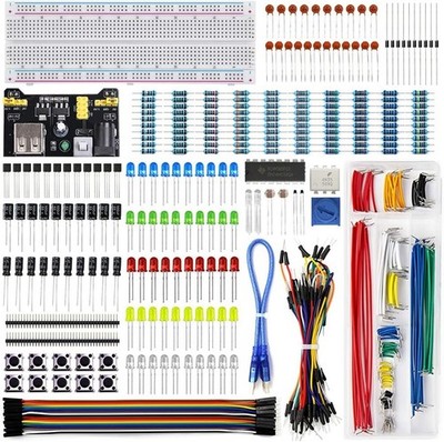 Electronics Component Fun Kit w/Power Supply Module, Jumper Wire, 830 tie-Poi...
