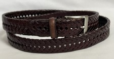 Brown Faux Leather Braided Belt Men  s Sz 50-52 Silver Buckle Classic Business