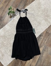 Wild Fable Small Black Striped Tie Neck Backless Fit & Flare Mini Dress NWT